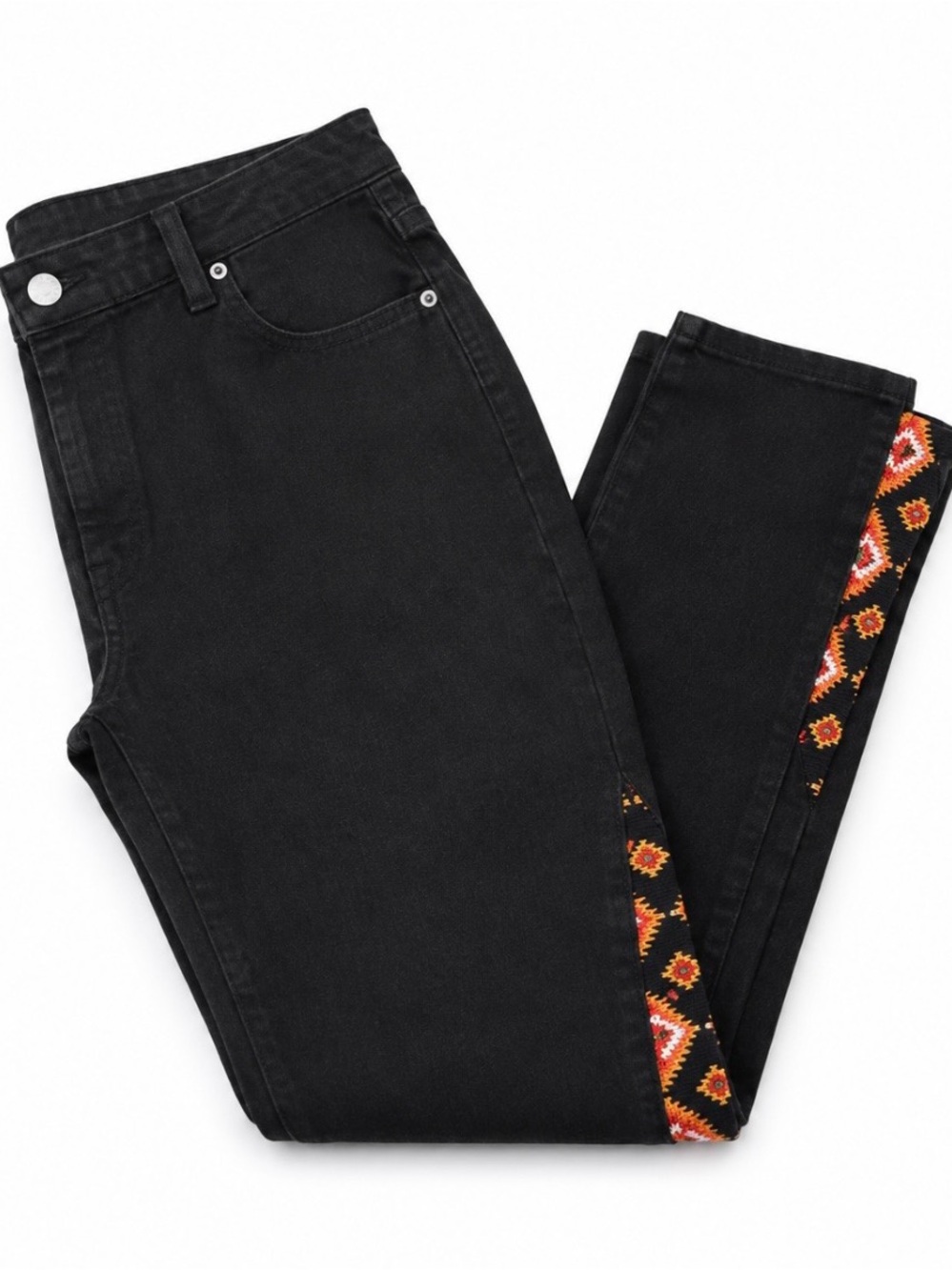 DG2 Diane Gilman Black Embroidered Straight Leg Jeans Size 14